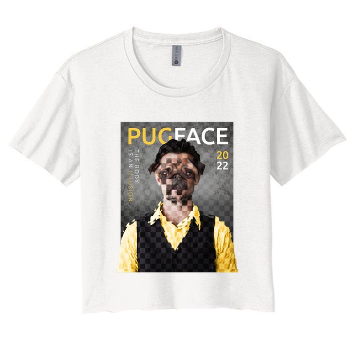 Pug Face Man Magazine Pixelated Crop Top