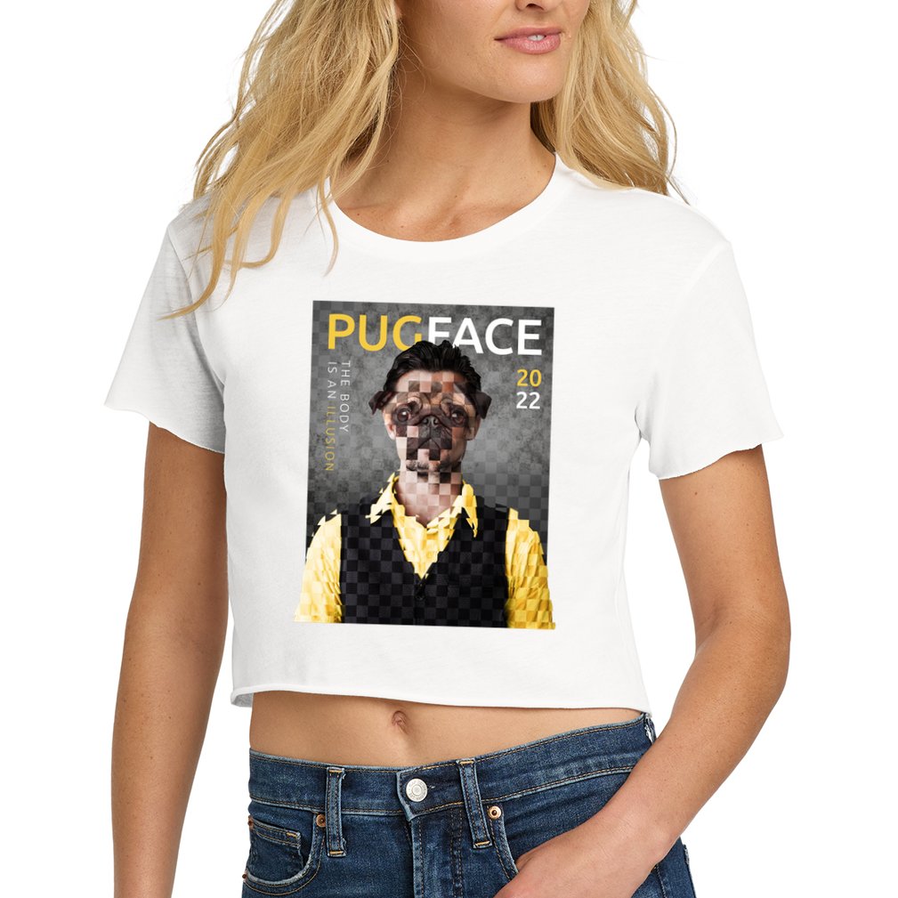 Pug Face Man Magazine Pixelated Crop Top