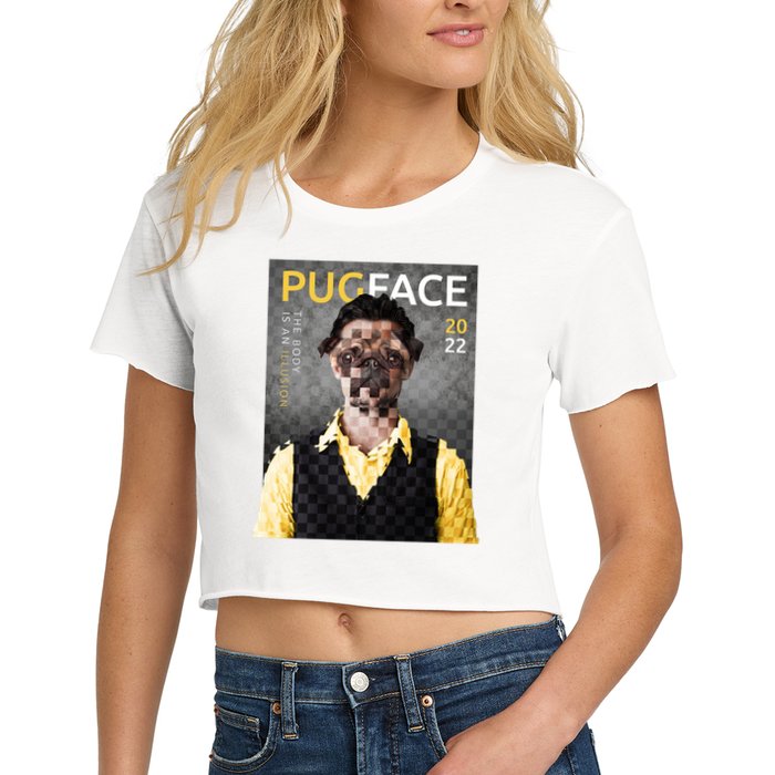 Pug Face Man Magazine Pixelated Crop Top