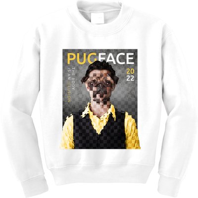 Pug Face Man Magazine Pixelated Kids Sweatshirt