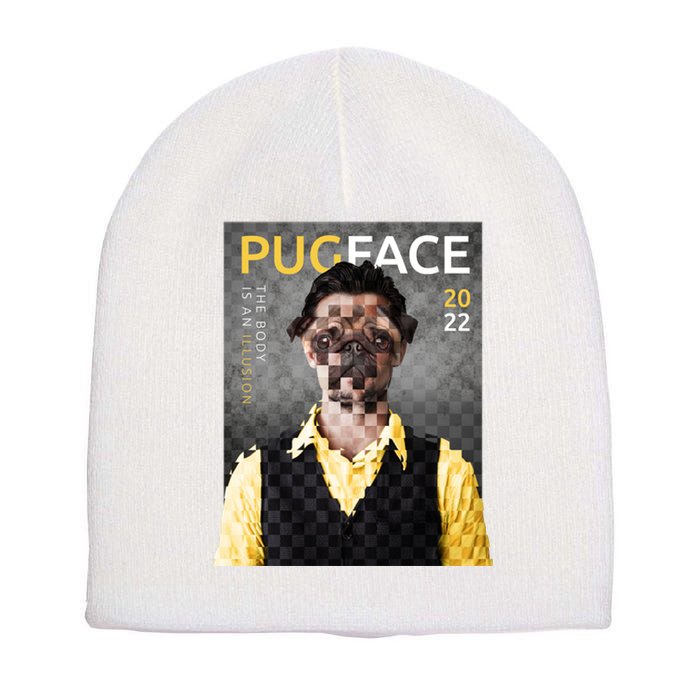 Pug Face Man Magazine Pixelated Short Acrylic Beanie