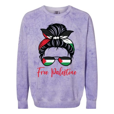 Palestine Flag Messy Bun Gift Free Palestine Cute Gift Colorblast Crewneck Sweatshirt