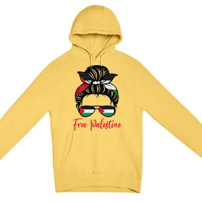 Palestine Flag Messy Bun Gift Free Palestine Cute Gift Premium Pullover Hoodie