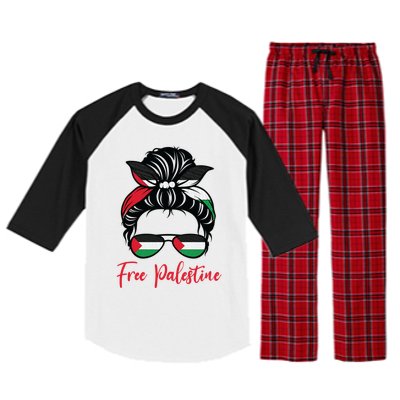 Palestine Flag Messy Bun Gift Free Palestine Cute Gift Raglan Sleeve Pajama Set