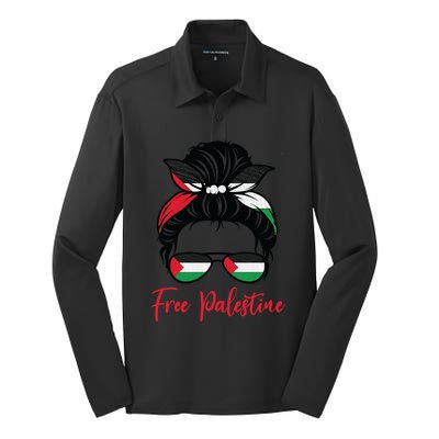 Palestine Flag Messy Bun Gift Free Palestine Cute Gift Silk Touch Performance Long Sleeve Polo