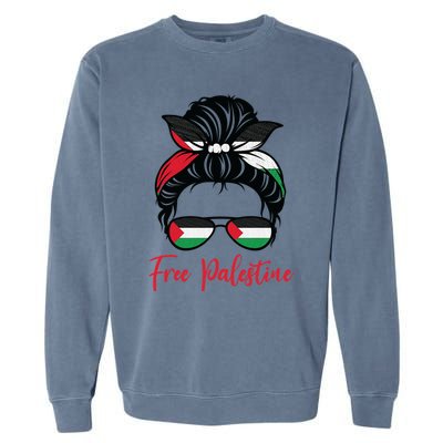 Palestine Flag Messy Bun Gift Free Palestine Cute Gift Garment-Dyed Sweatshirt