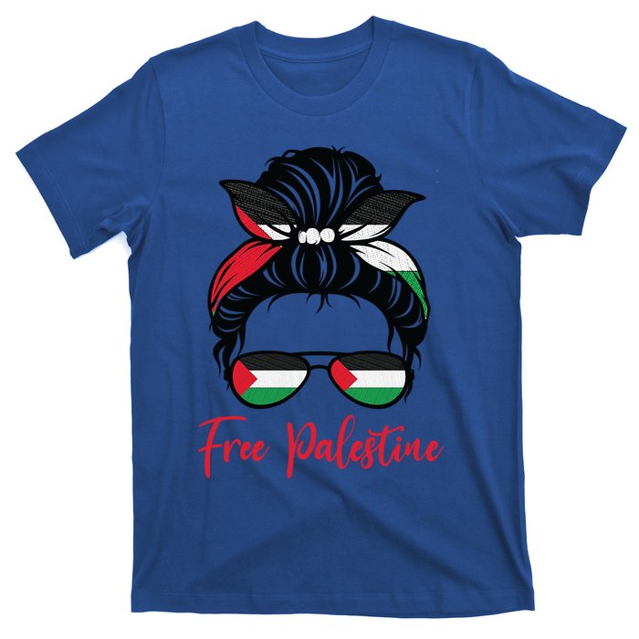 Palestine Flag Messy Bun Gift Free Palestine Cute Gift T-Shirt