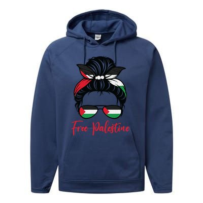 Palestine Flag Messy Bun Gift Free Palestine Cute Gift Performance Fleece Hoodie