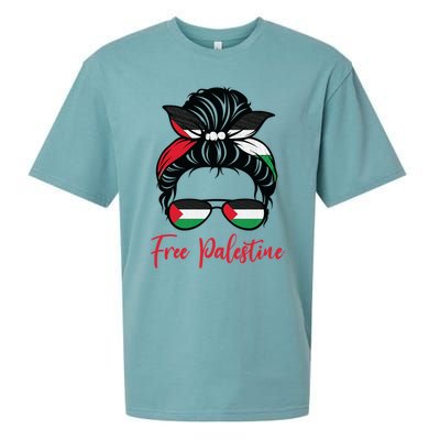 Palestine Flag Messy Bun Gift Free Palestine Cute Gift Sueded Cloud Jersey T-Shirt