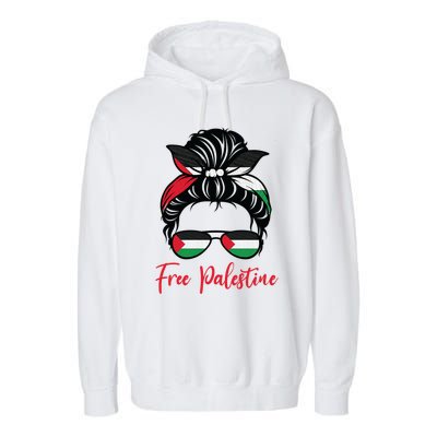 Palestine Flag Messy Bun Gift Free Palestine Cute Gift Garment-Dyed Fleece Hoodie