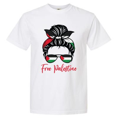 Palestine Flag Messy Bun Gift Free Palestine Cute Gift Garment-Dyed Heavyweight T-Shirt