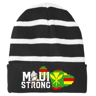 Pray For Maui Hawaii Strong Maui Wildfire Relief Striped Beanie with Solid Band