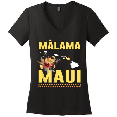 Pray For Malama Maui Hawaii Strong Support Maui Hawaii Women's V-Neck T-Shirt