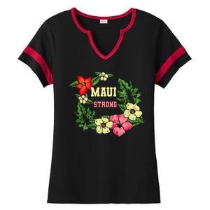 Pray For Maui Hawaii Strong Hawaiian Floral Ladies Halftime Notch Neck Tee