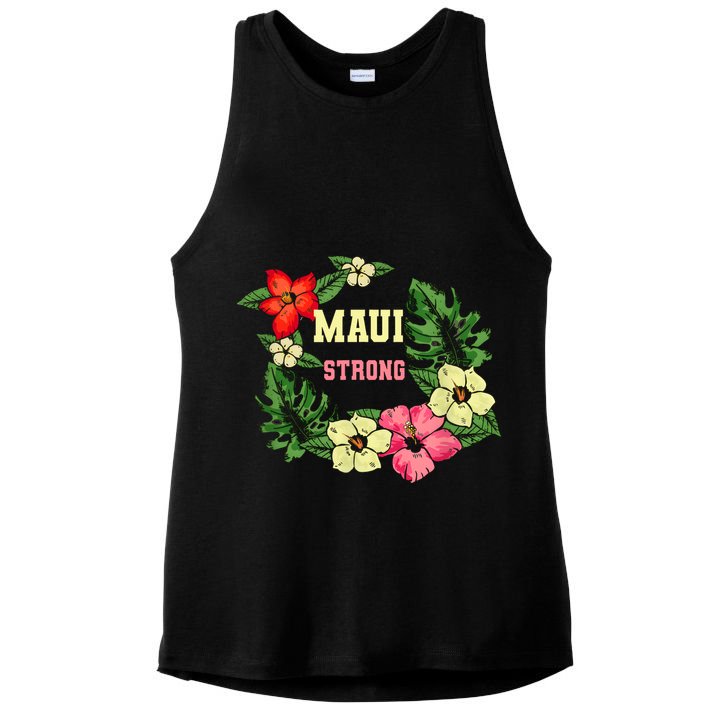 Pray For Maui Hawaii Strong Hawaiian Floral Ladies PosiCharge Tri-Blend Wicking Tank