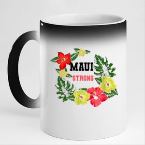 Pray For Maui Hawaii Strong Hawaiian Floral 11oz Black Color Changing Mug