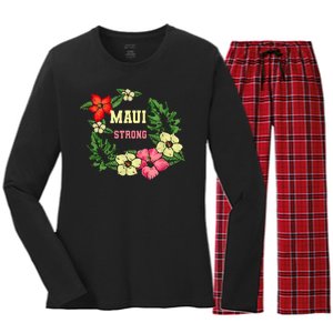 Pray For Maui Hawaii Strong Hawaiian Floral Women's Long Sleeve Flannel Pajama Set 