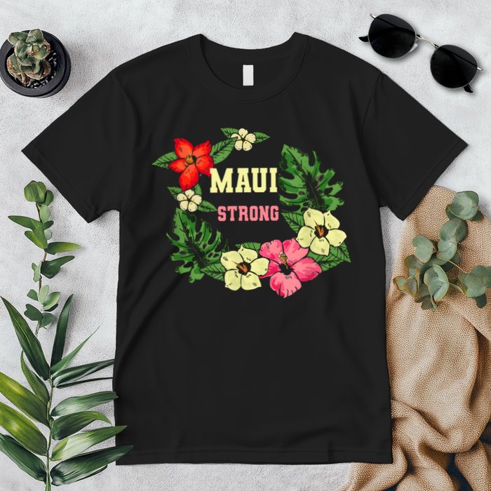 Pray For Maui Hawaii Strong Hawaiian Floral Premium T-Shirt