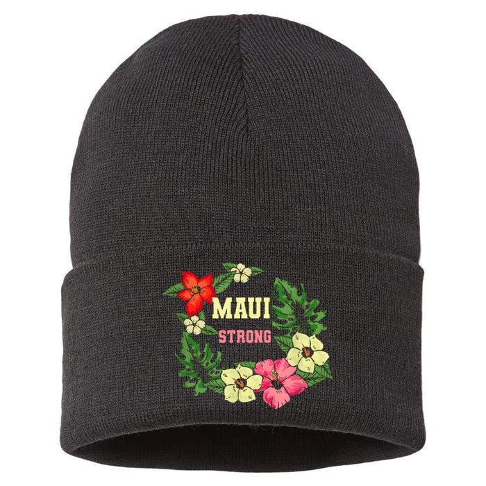 Pray For Maui Hawaii Strong Hawaiian Floral Sustainable Knit Beanie