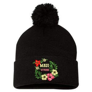 Pray For Maui Hawaii Strong Hawaiian Floral Pom Pom 12in Knit Beanie