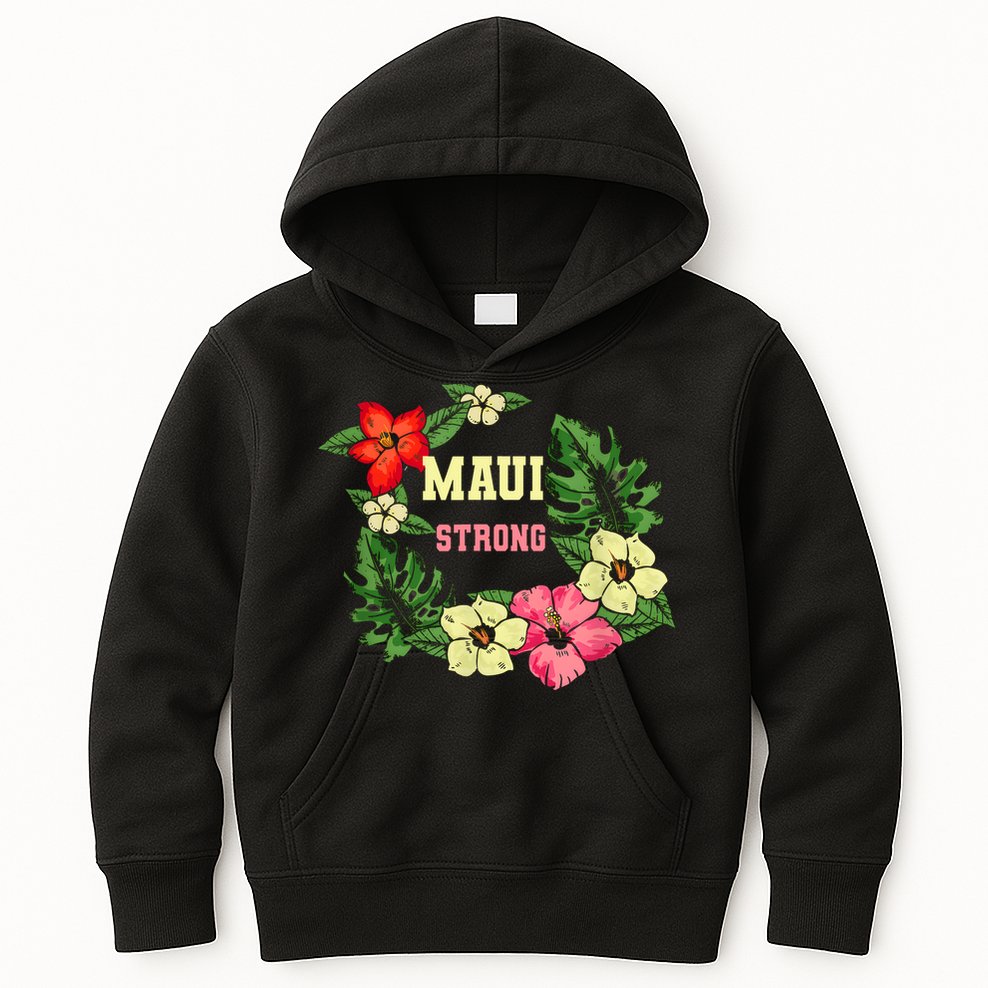 Pray For Maui Hawaii Strong Hawaiian Floral Kids Hoodie