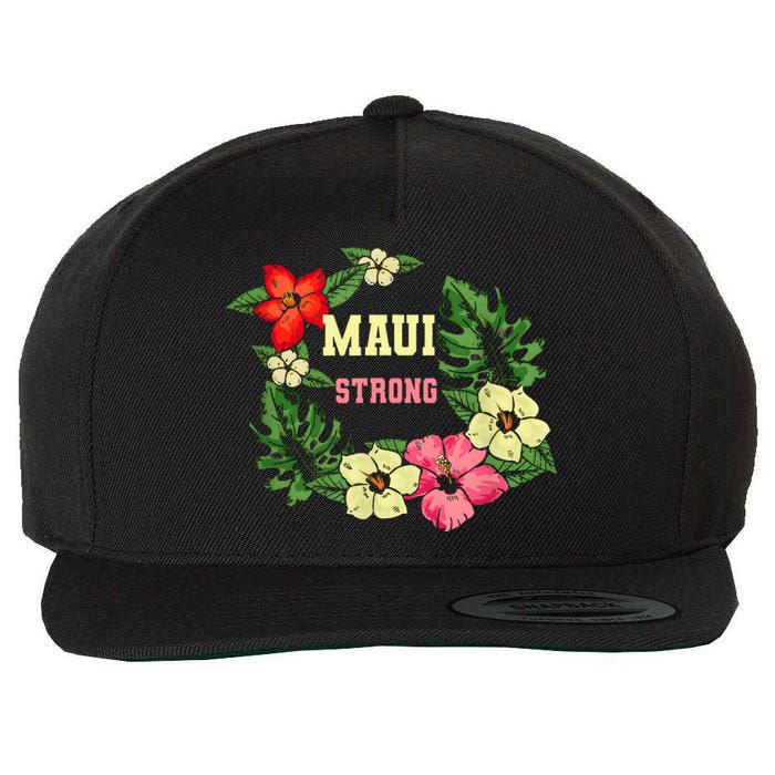 Pray For Maui Hawaii Strong Hawaiian Floral Wool Snapback Cap