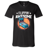 Pinball For Men Flippin' Awesome Flipping Arcade V-Neck T-Shirt