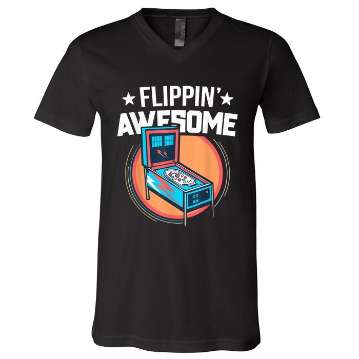 Pinball For Men Flippin' Awesome Flipping Arcade V-Neck T-Shirt