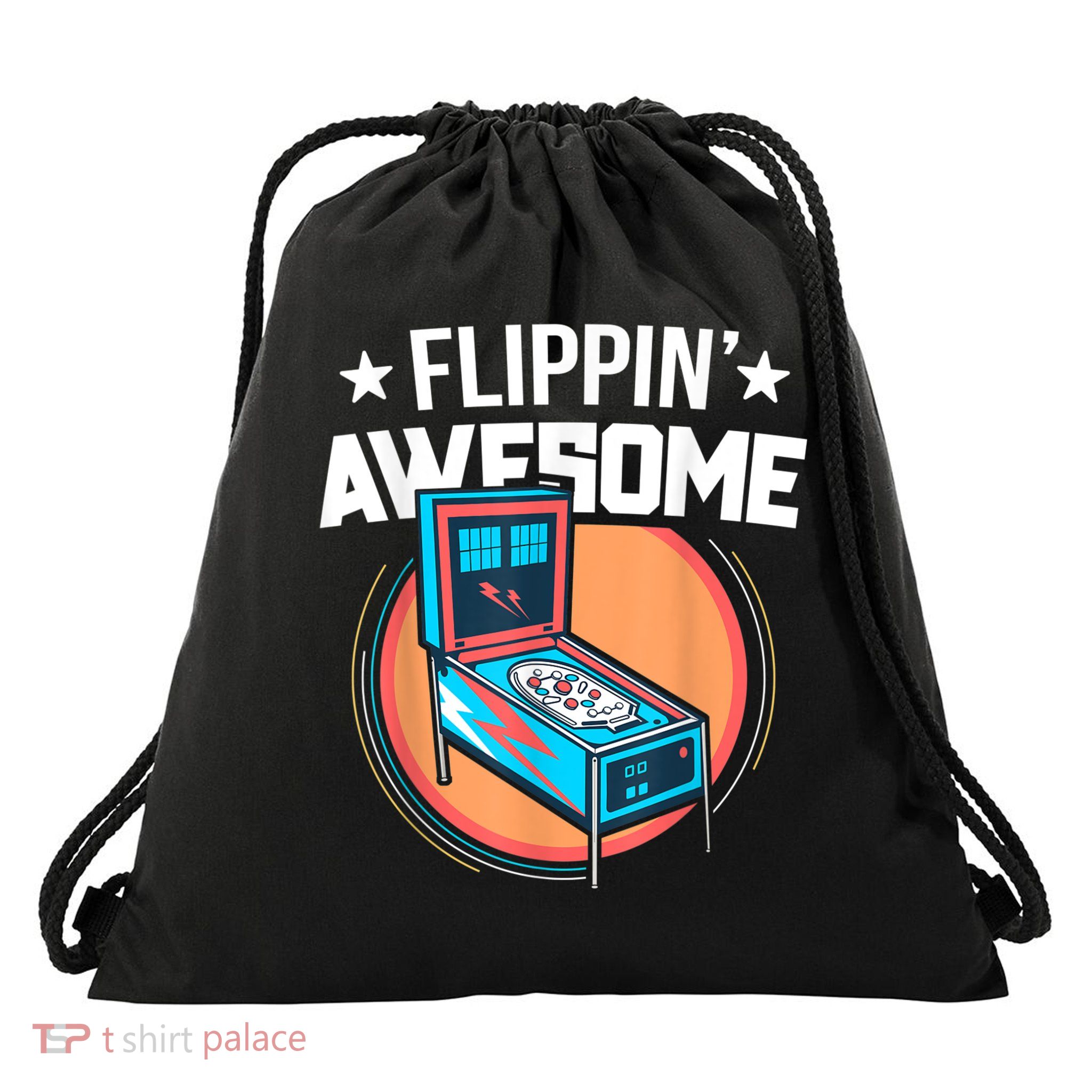 Pinball For Men Flippin' Awesome Flipping Arcade Drawstring Bag