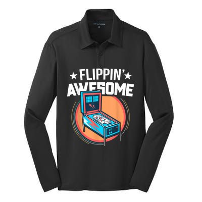 Pinball For Men Flippin' Awesome Flipping Arcade Silk Touch Performance Long Sleeve Polo