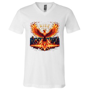 Phoenix Fire Mythical Bird Inspirational Motivational V-Neck T-Shirt