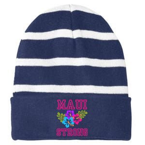 Pray For Maui Hawaii Strong Lahaina Hawaiian Islands Striped Beanie with Solid Band