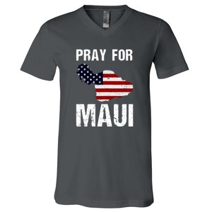 Pray For Maui Hawaii Wildflower Support America Flag Gift Wildfire Lahaina V-Neck T-Shirt