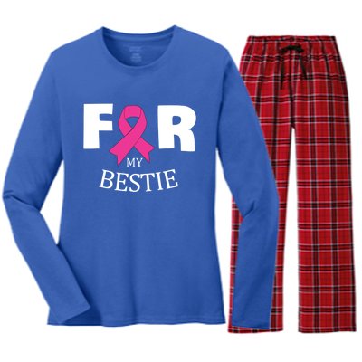 Pink For My Bestie Breast Cancer Awareness Warrior Support Meaningful Gift Women's Long Sleeve Flannel Pajama Set 