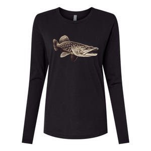 Pike Fish Monchrome Womens Cotton Relaxed Long Sleeve T-Shirt