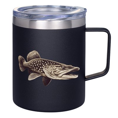 Pike Fish Monchrome 12oz Stainless Steel Coffee Mug