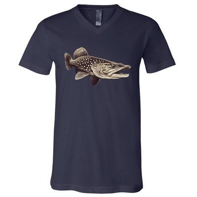 Pike Fish Monchrome V-Neck T-Shirt