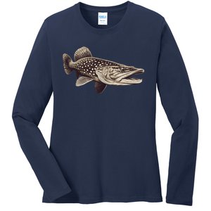 Pike Fish Monchrome Ladies Long Sleeve Shirt