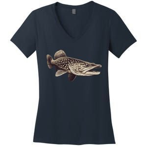 Pike Fish Monchrome Women's V-Neck T-Shirt