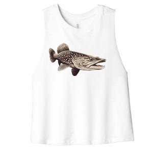 Pike Fish Monchrome Women's Racerback Cropped Tank