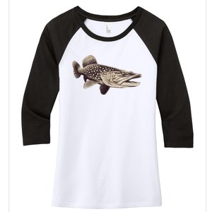 Pike Fish Monchrome Women's Tri-Blend 3/4-Sleeve Raglan Shirt