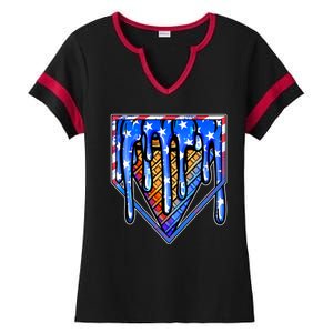 Patriotic Flag Melting Ice Cream Cone Ladies Halftime Notch Neck Tee