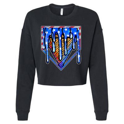 Patriotic Flag Melting Ice Cream Cone Cropped Pullover Crew
