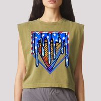 Patriotic Flag Melting Ice Cream Cone Garment-Dyed Women's Muscle Tee