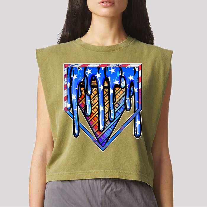 Patriotic Flag Melting Ice Cream Cone Garment-Dyed Women's Muscle Tee