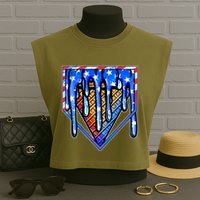 Patriotic Flag Melting Ice Cream Cone Garment-Dyed Women's Muscle Tee