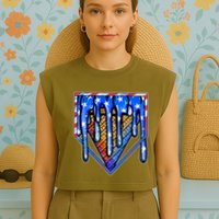 Patriotic Flag Melting Ice Cream Cone Garment-Dyed Women's Muscle Tee