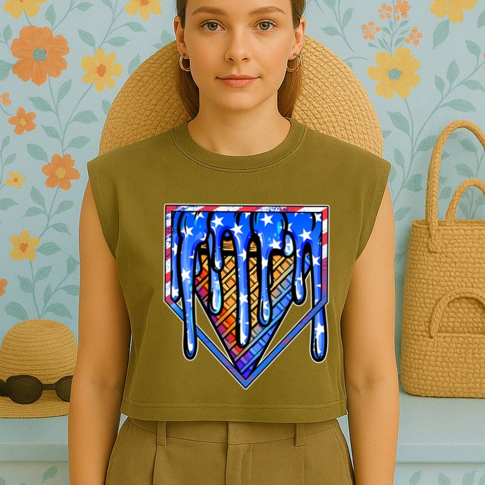 Patriotic Flag Melting Ice Cream Cone Garment-Dyed Women's Muscle Tee