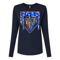 Patriotic Flag Melting Ice Cream Cone Womens Cotton Relaxed Long Sleeve T-Shirt