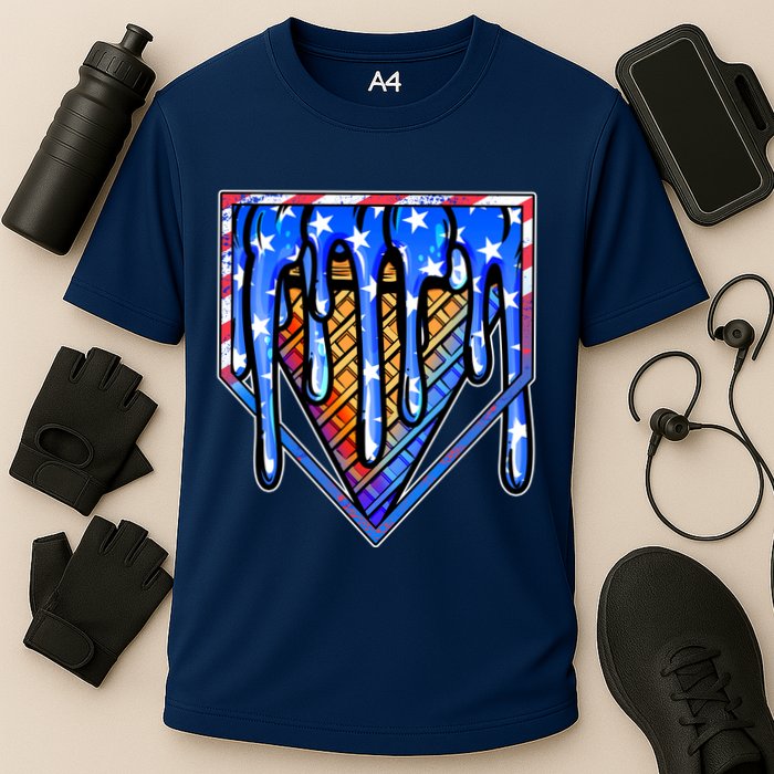 Patriotic Flag Melting Ice Cream Cone Cooling Performance Crew T-Shirt